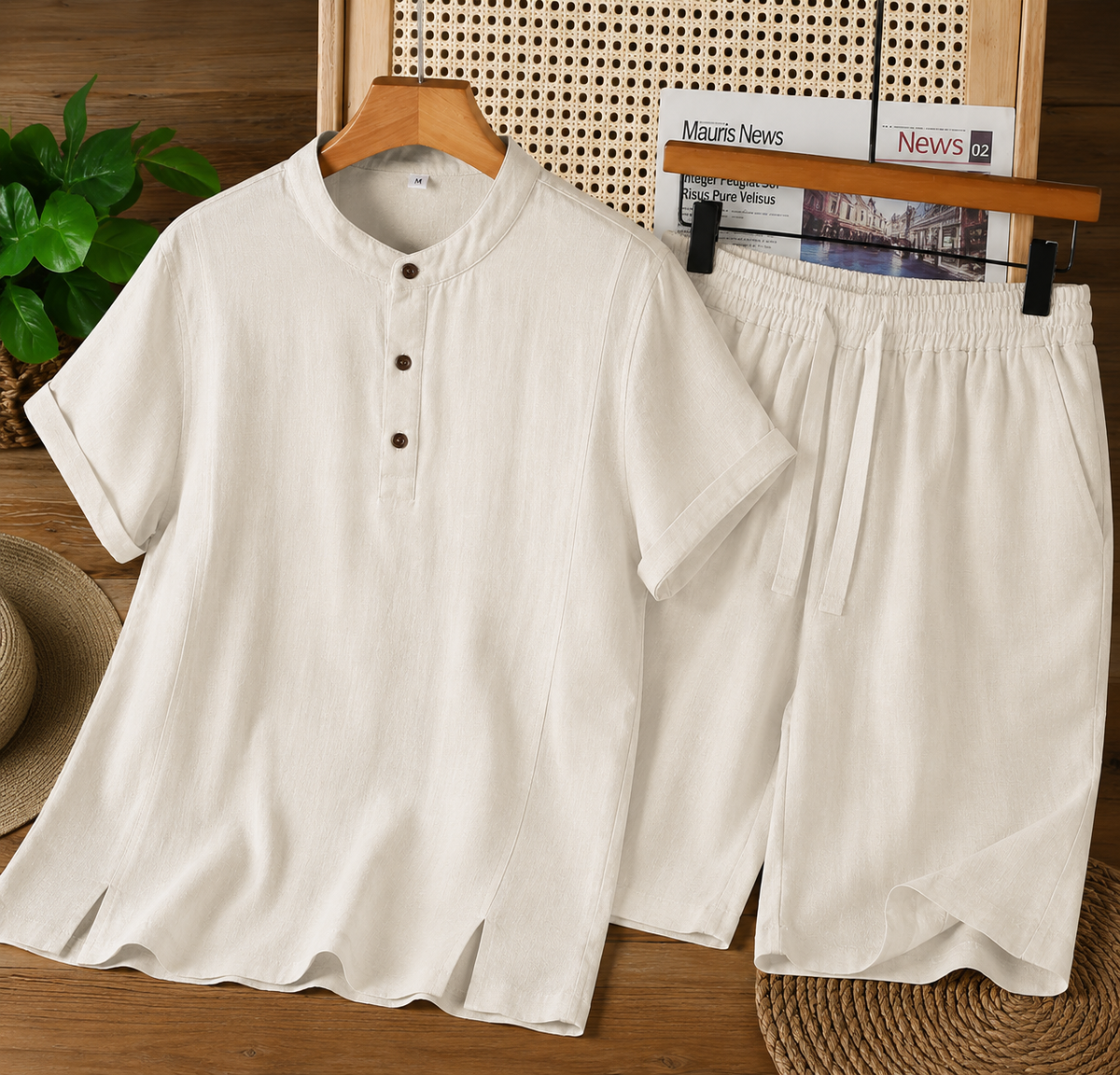 Solaire Off-White Mandarin Linen Co-Ord Set