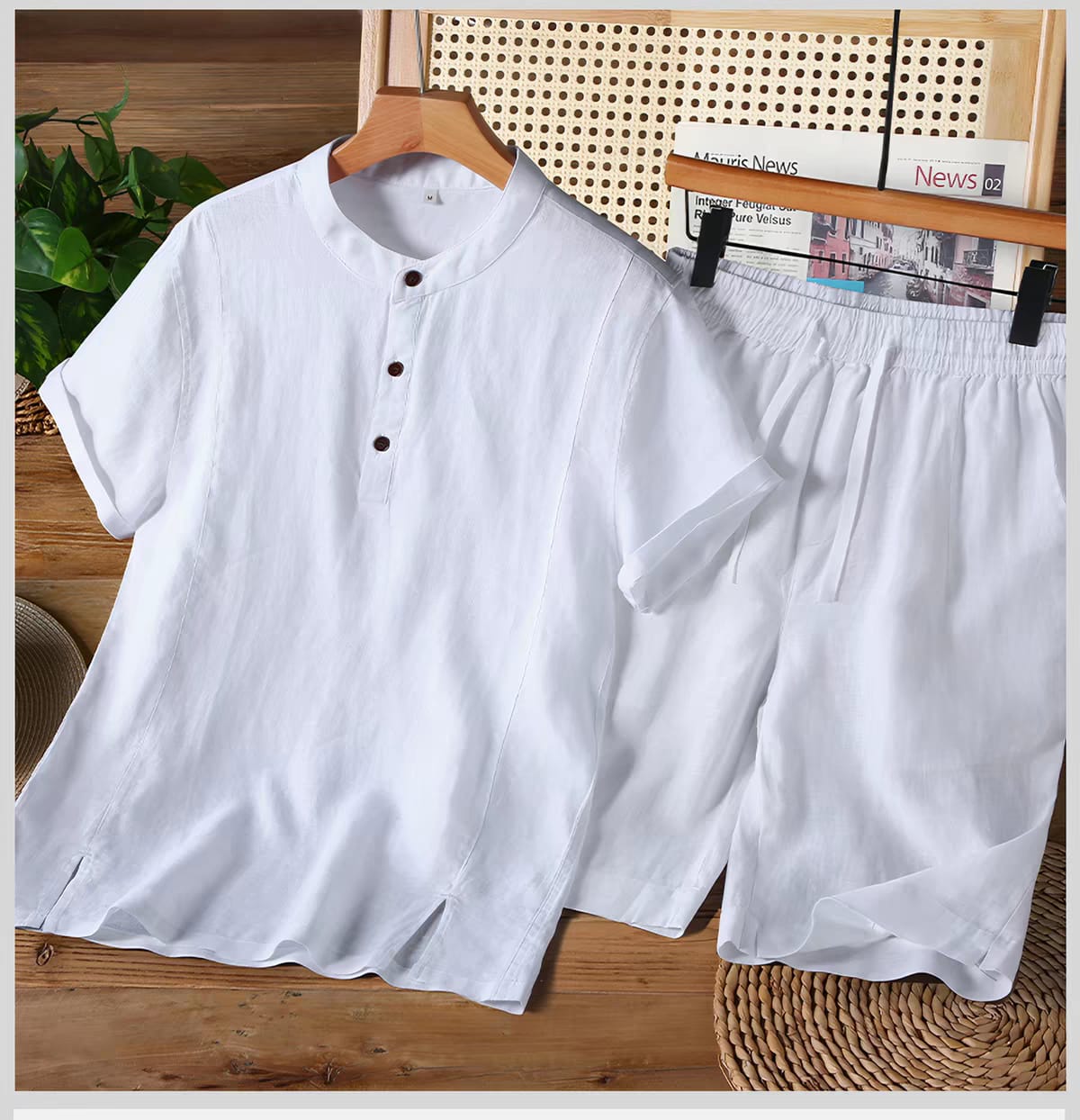 Solaire Ivory Mandarin Linen Co-Ord Set