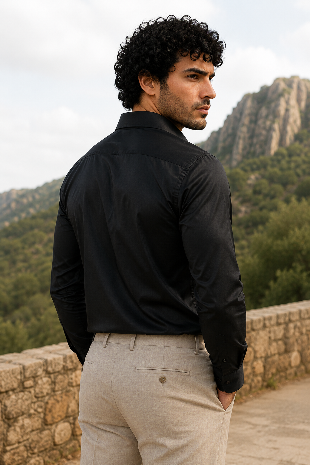 Noir Sheen Satin Cotton Shirt