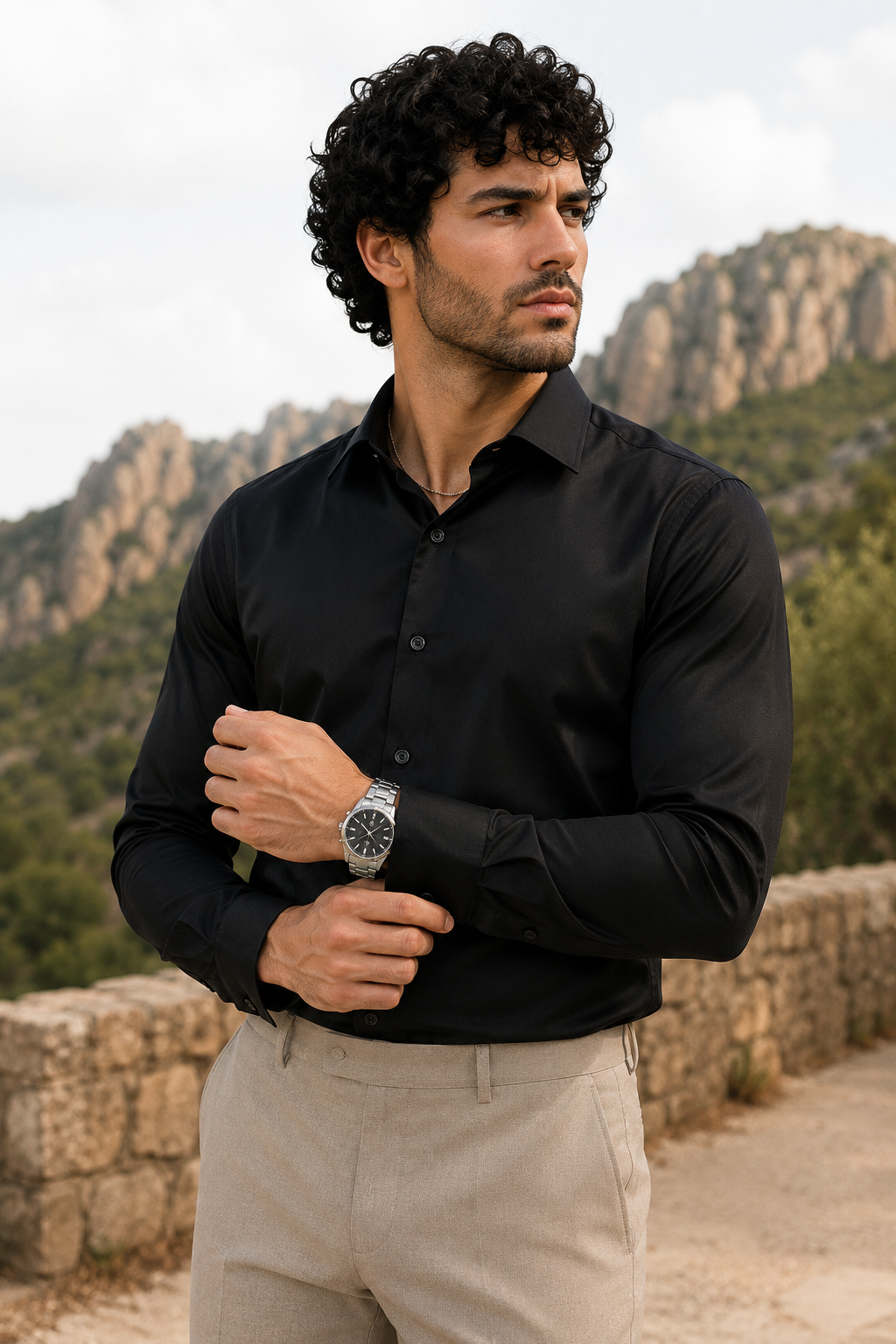 Noir Sheen Satin Cotton Shirt
