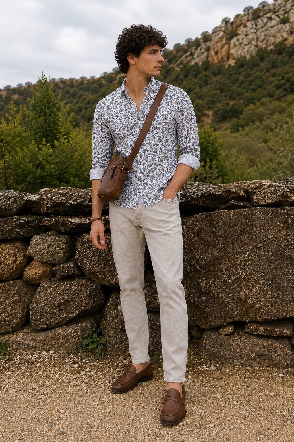 Islewind Ivory Floral Linen Shirt