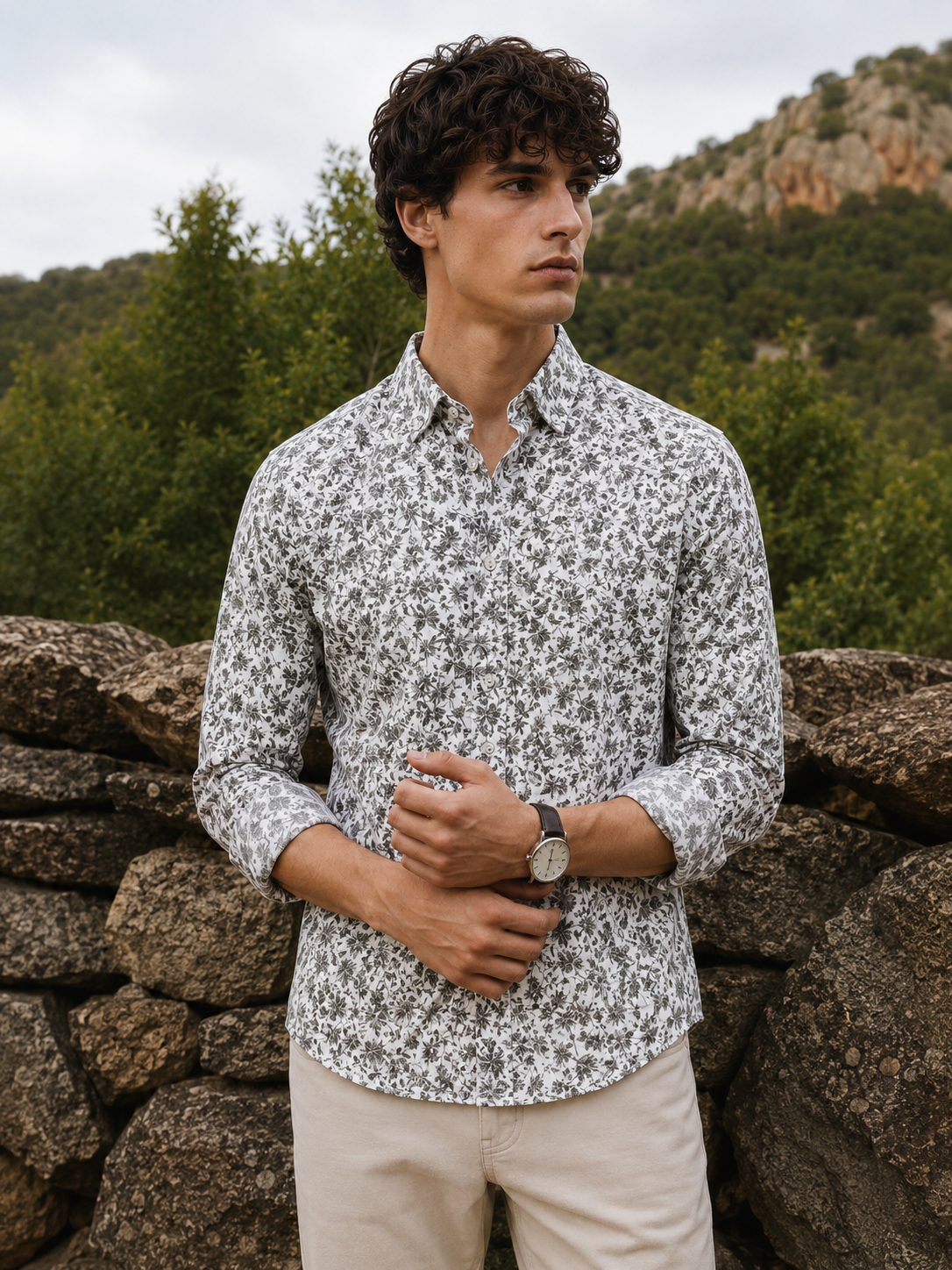 Islewind Ivory Floral Linen Shirt