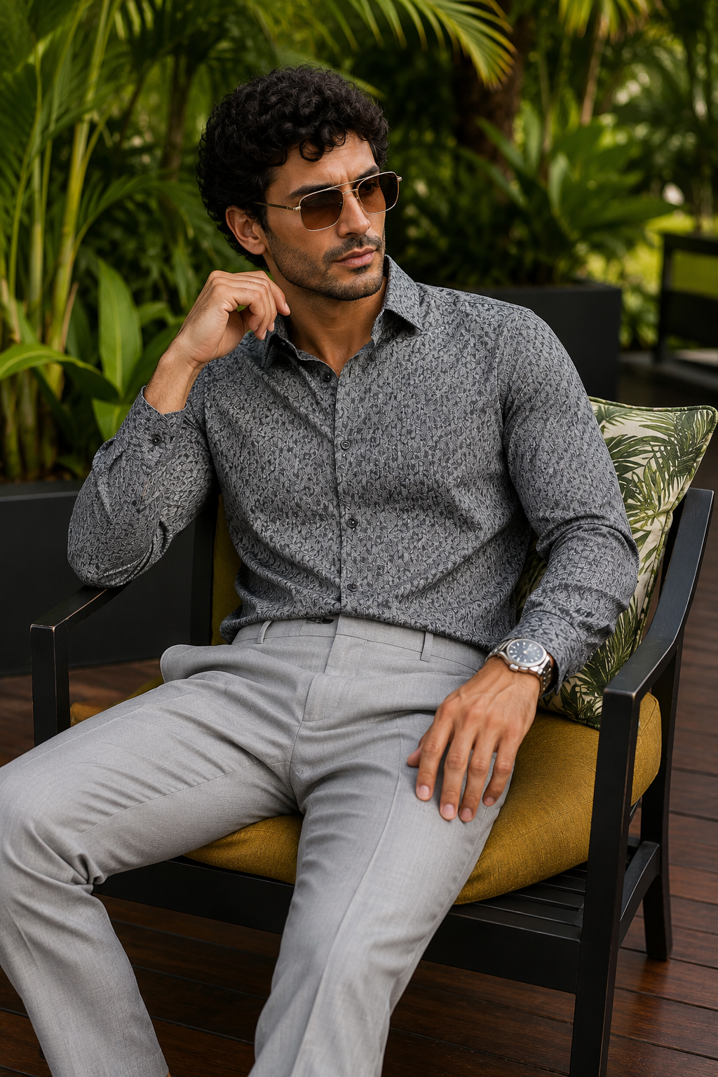 Islewind Charcoal Floral Linen Shirt