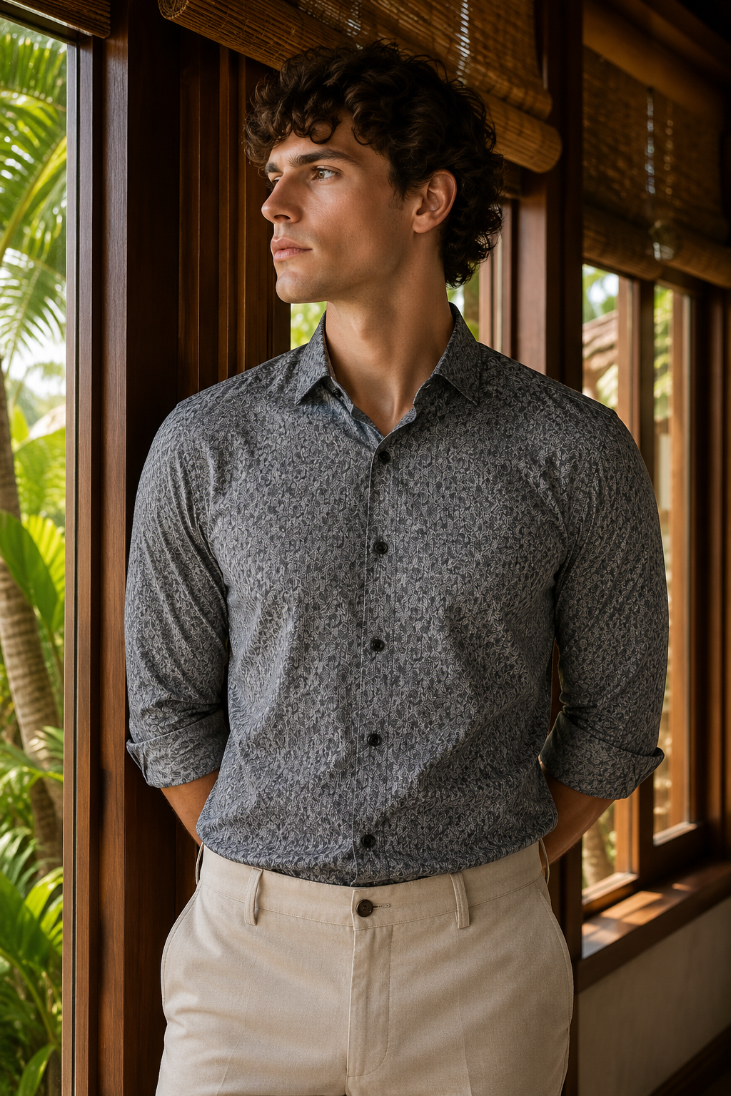 Islewind Charcoal Floral Linen Shirt