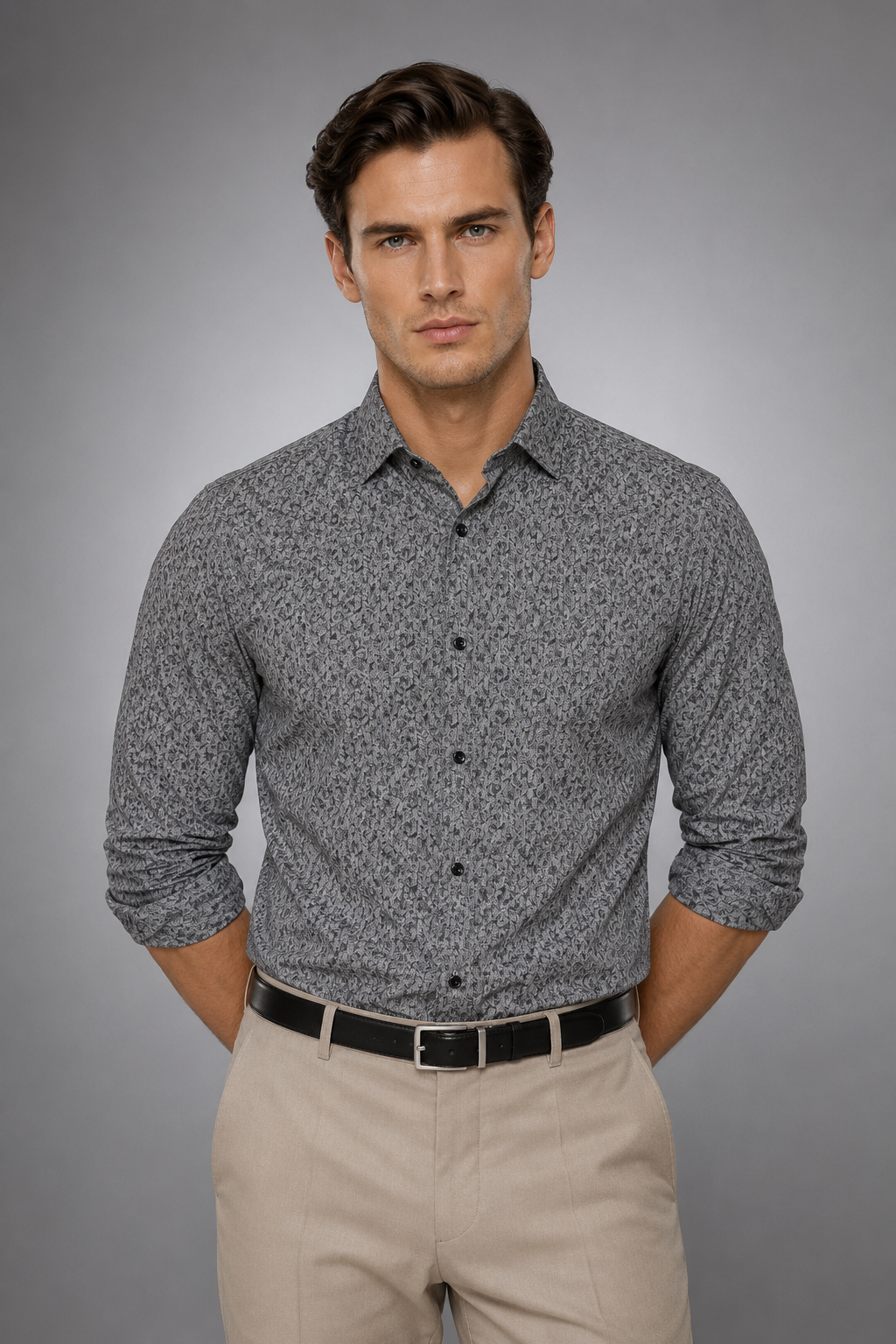 Islewind Charcoal Floral Linen Shirt