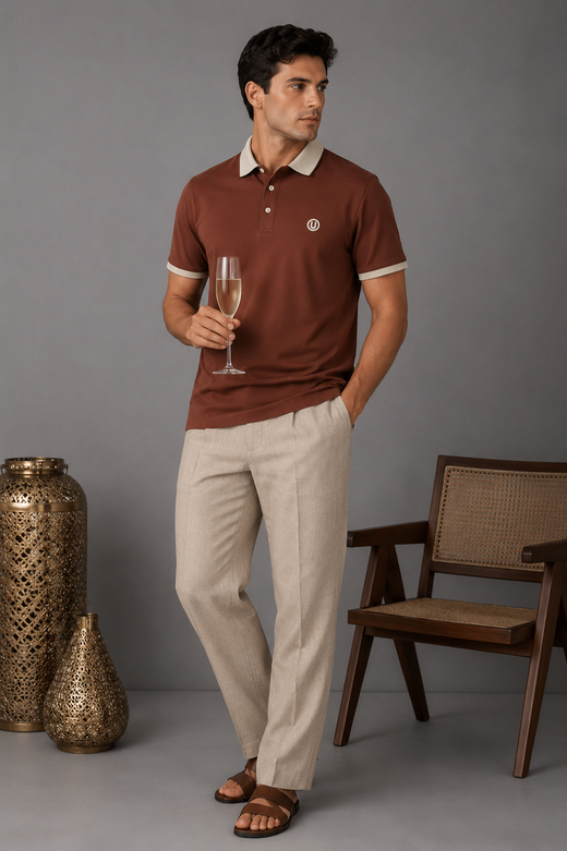 Mocha Crest Contrast Polo