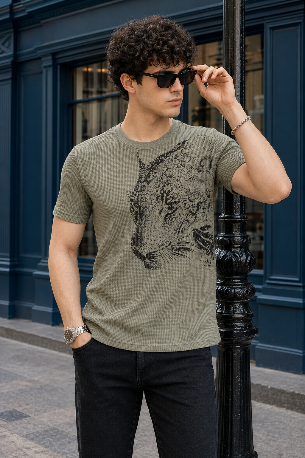 Waffle Knit Leopard Graphic Tee