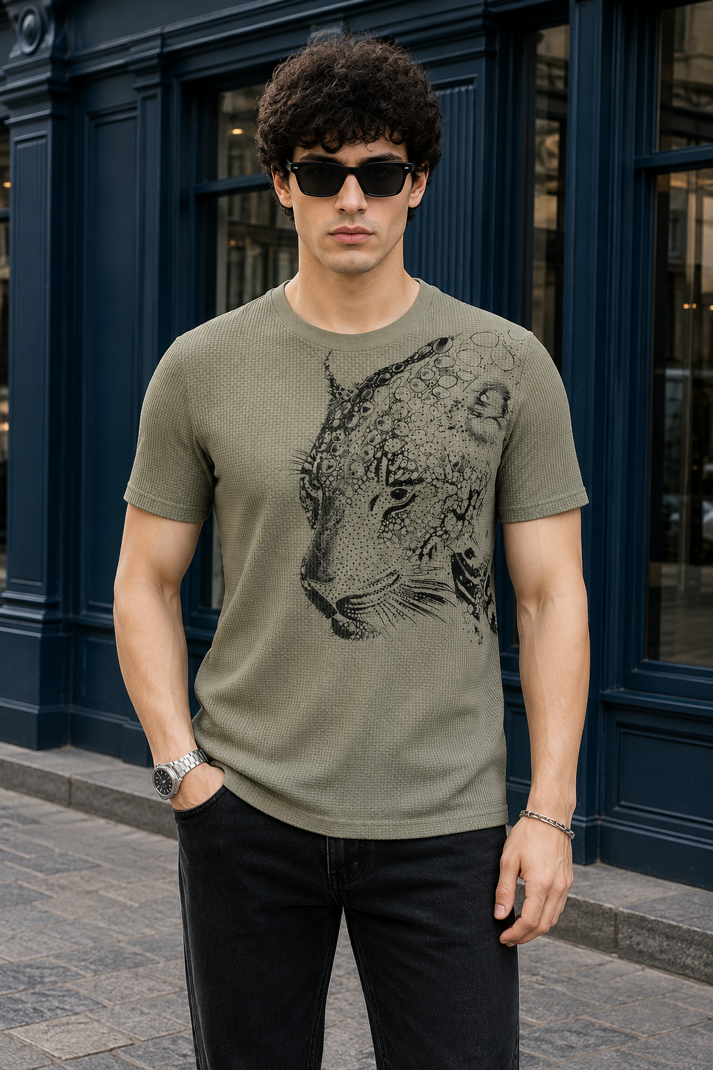 Waffle Knit Leopard Graphic Tee