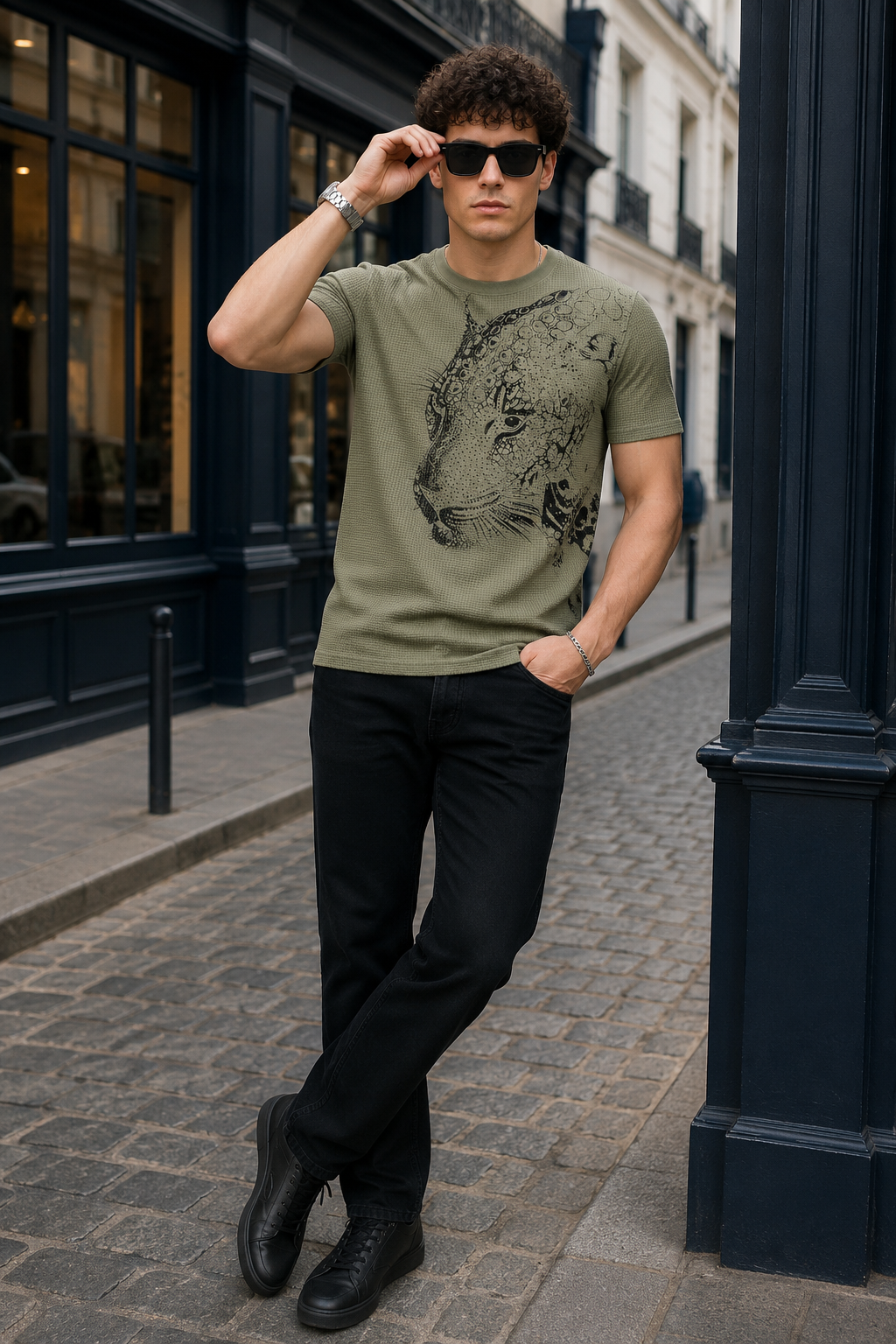 Waffle Knit Leopard Graphic Tee