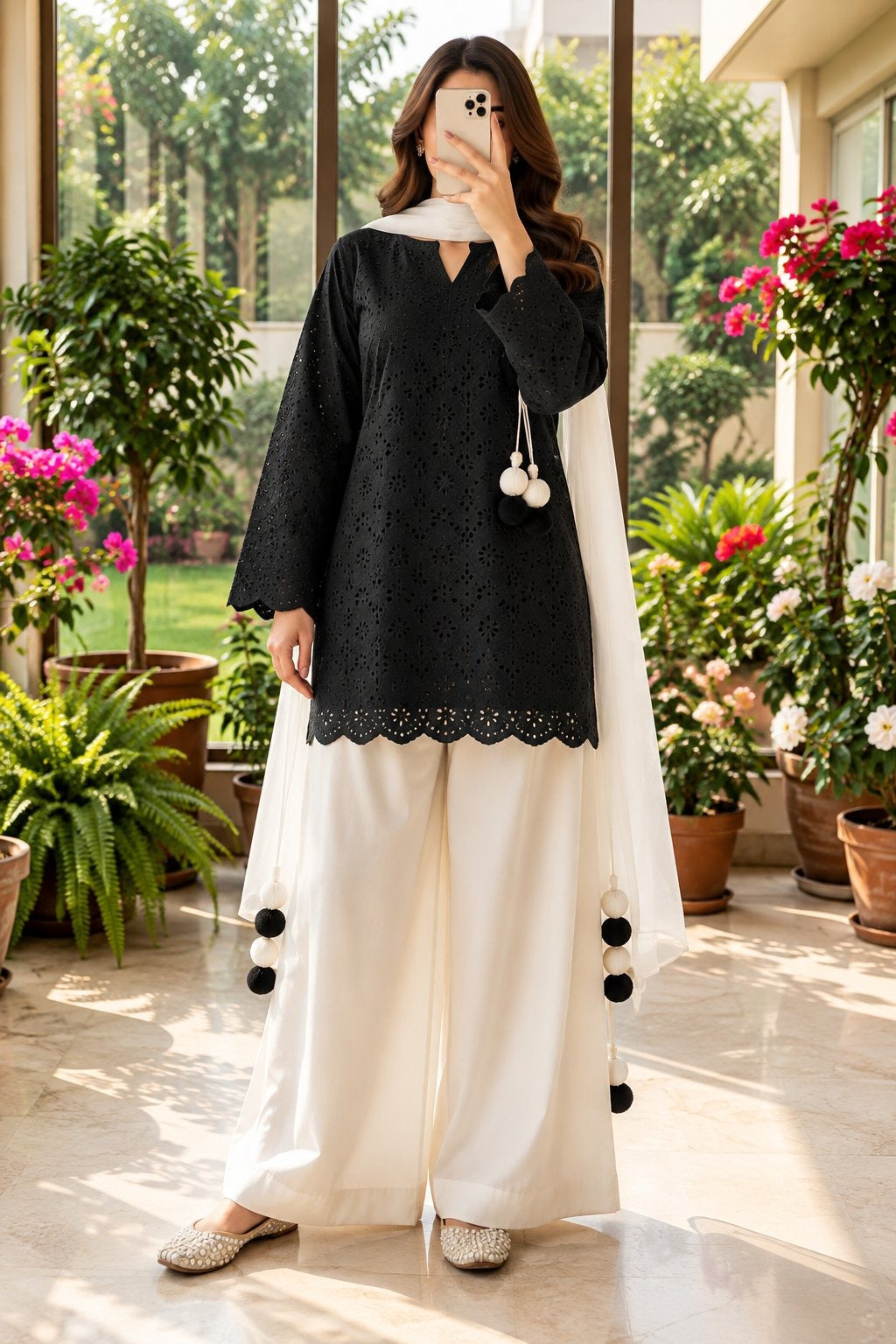 Women's Embroidered Kurti Palazzo Set with Dupatta