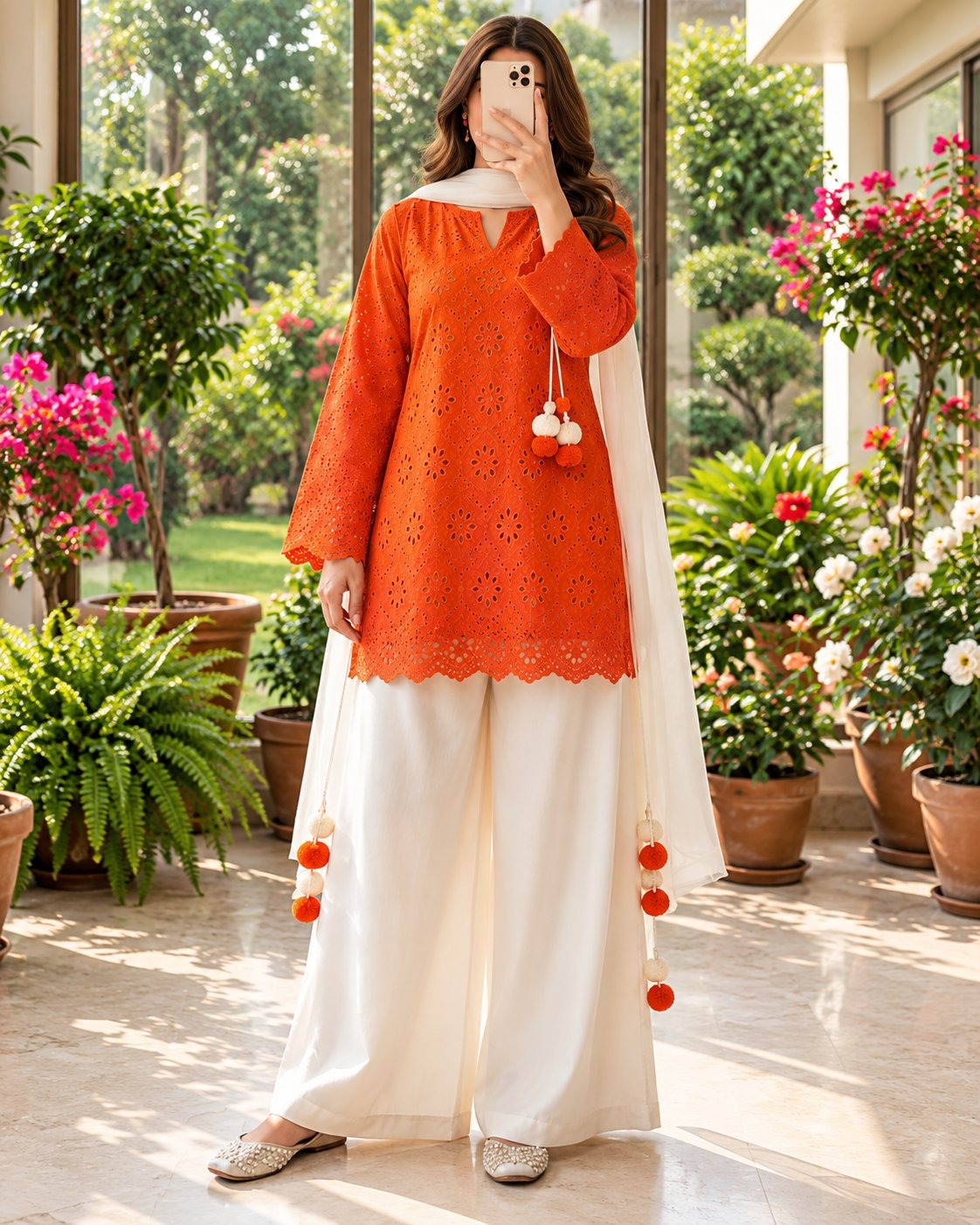 Women's Embroidered Kurti Palazzo Set with Dupatta