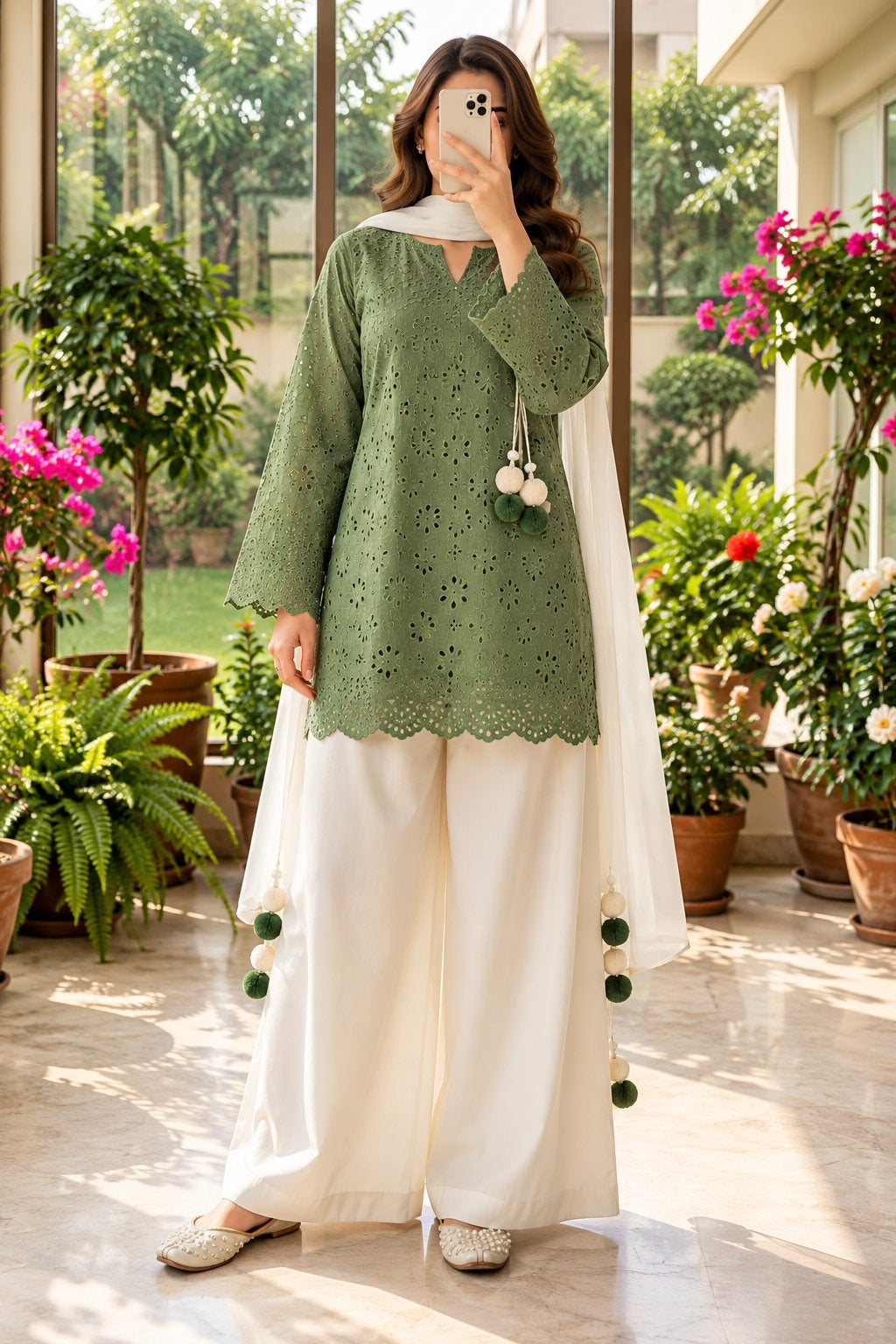 Women's Embroidered Kurti Palazzo Set with Dupatta