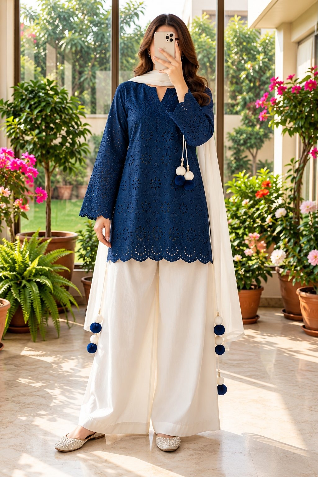 Women's Embroidered Kurti Palazzo Set with Dupatta