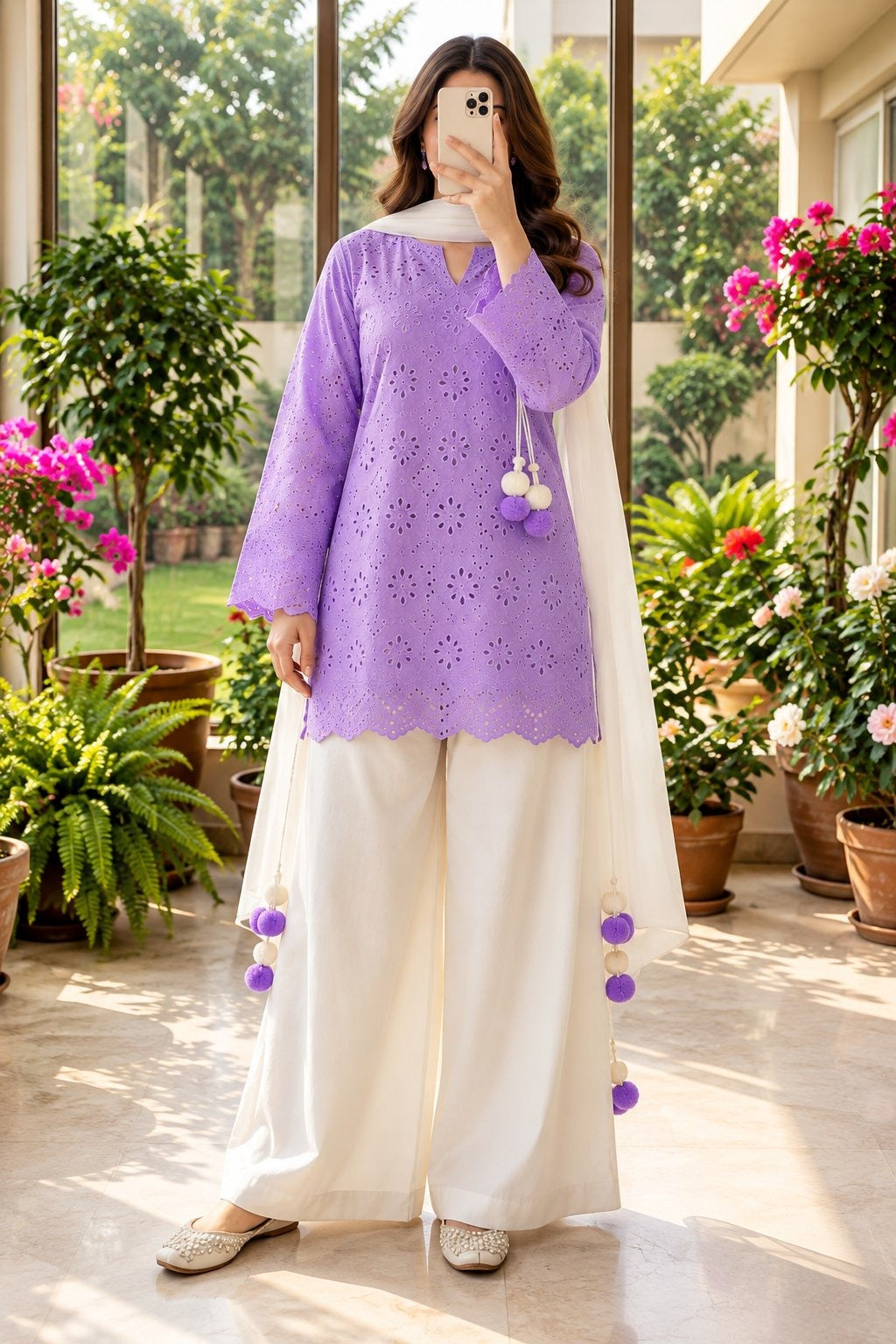 Women's Embroidered Kurti Palazzo Set with Dupatta