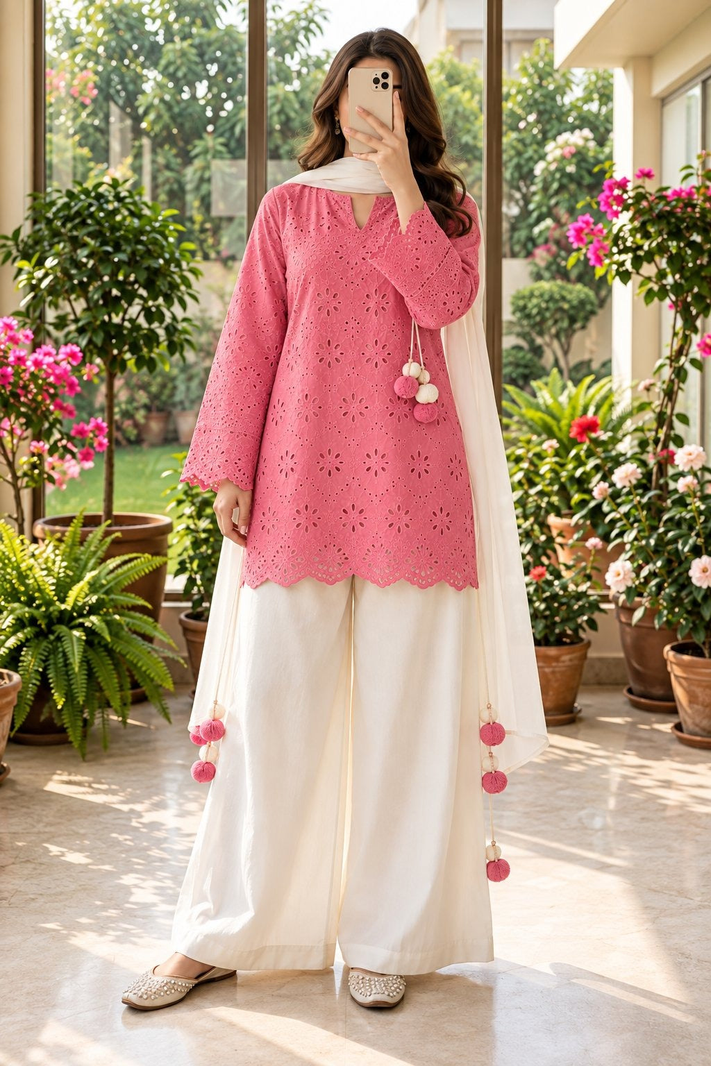 Women's Embroidered Kurti Palazzo Set with Dupatta