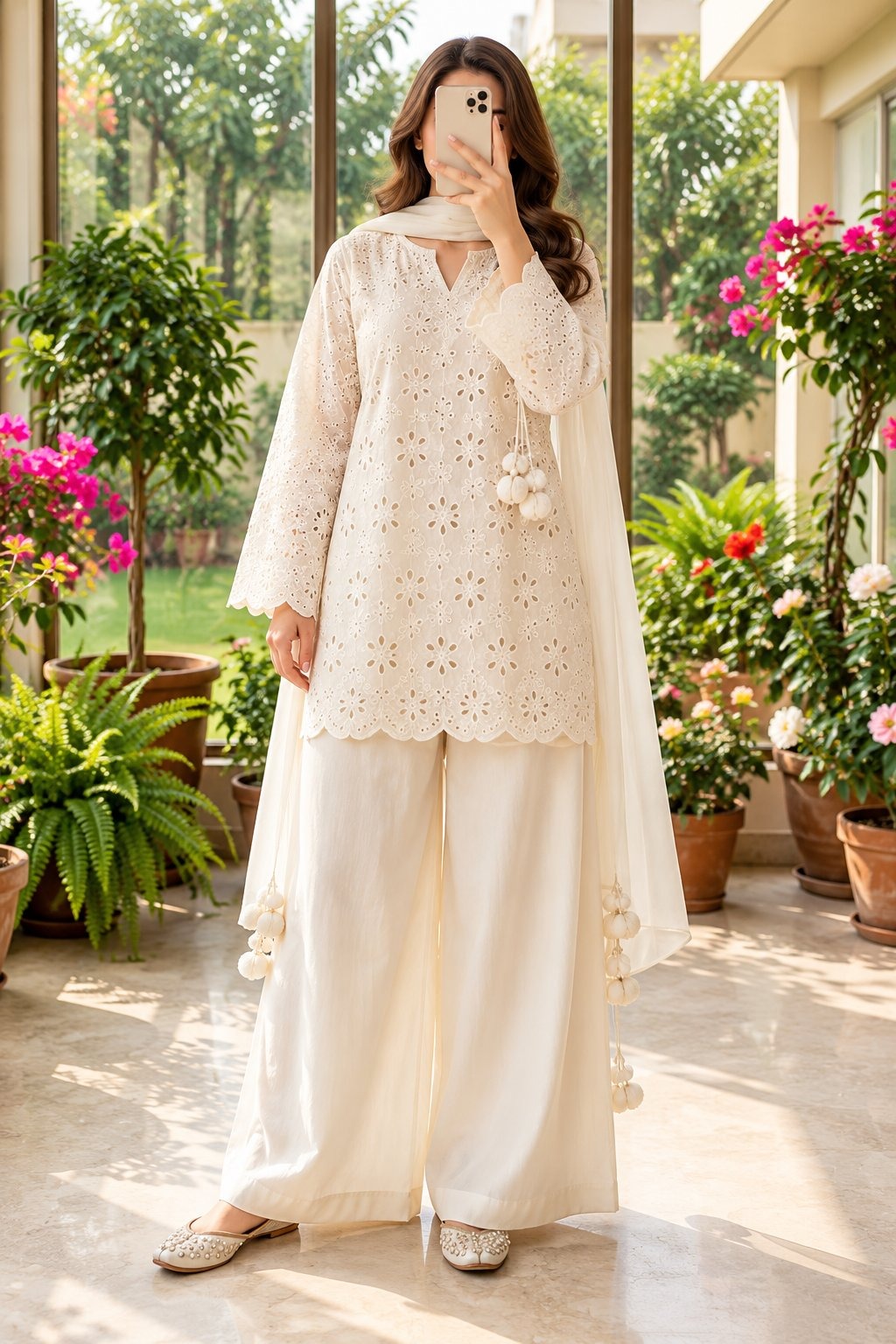 Women's Embroidered Kurti Palazzo Set with Dupatta