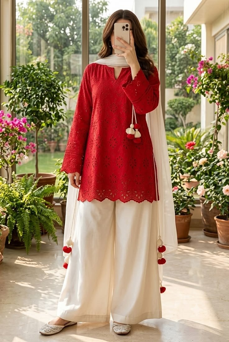 Women's Embroidered Kurti Palazzo Set with Dupatta