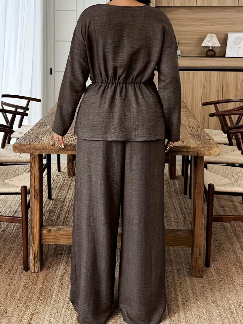 Women's Premium Textured Top & Wide Leg Pants Set