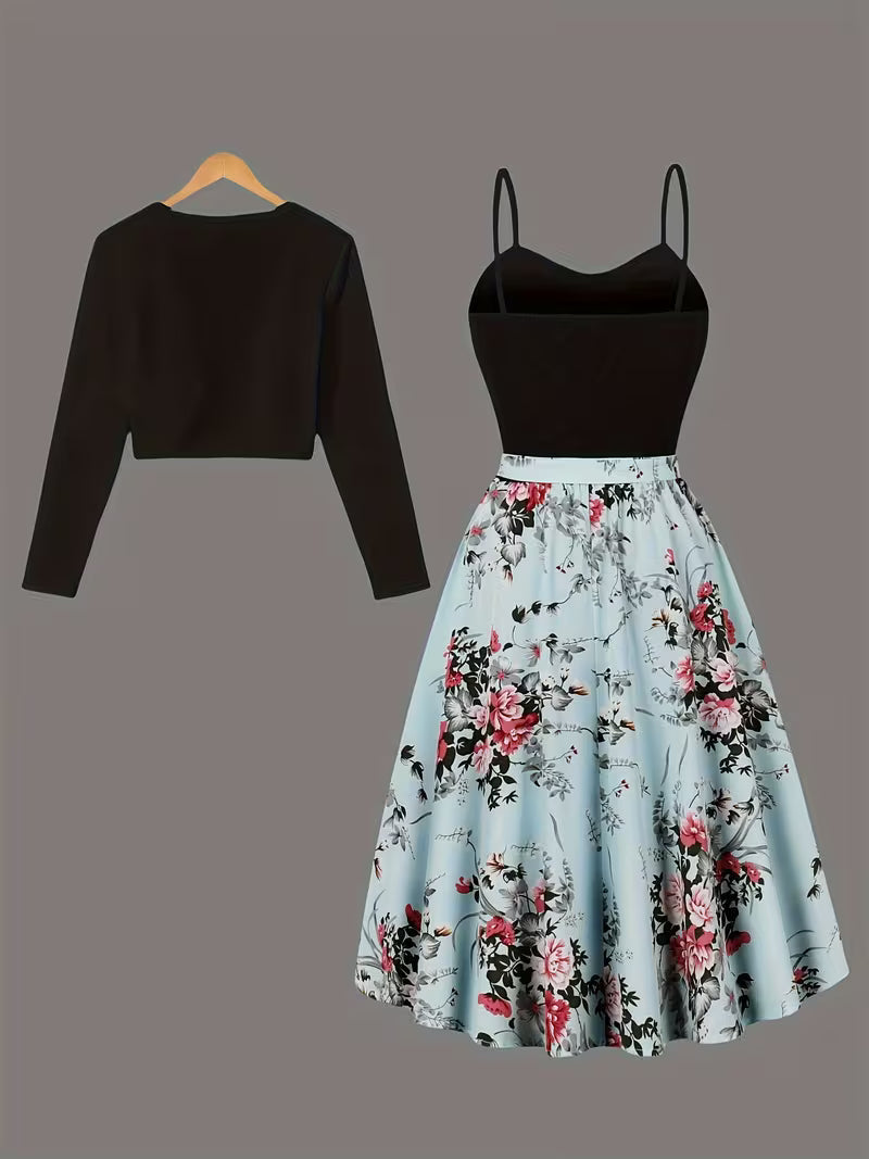Midnight Bloom 2-Piece Midi Dress Set