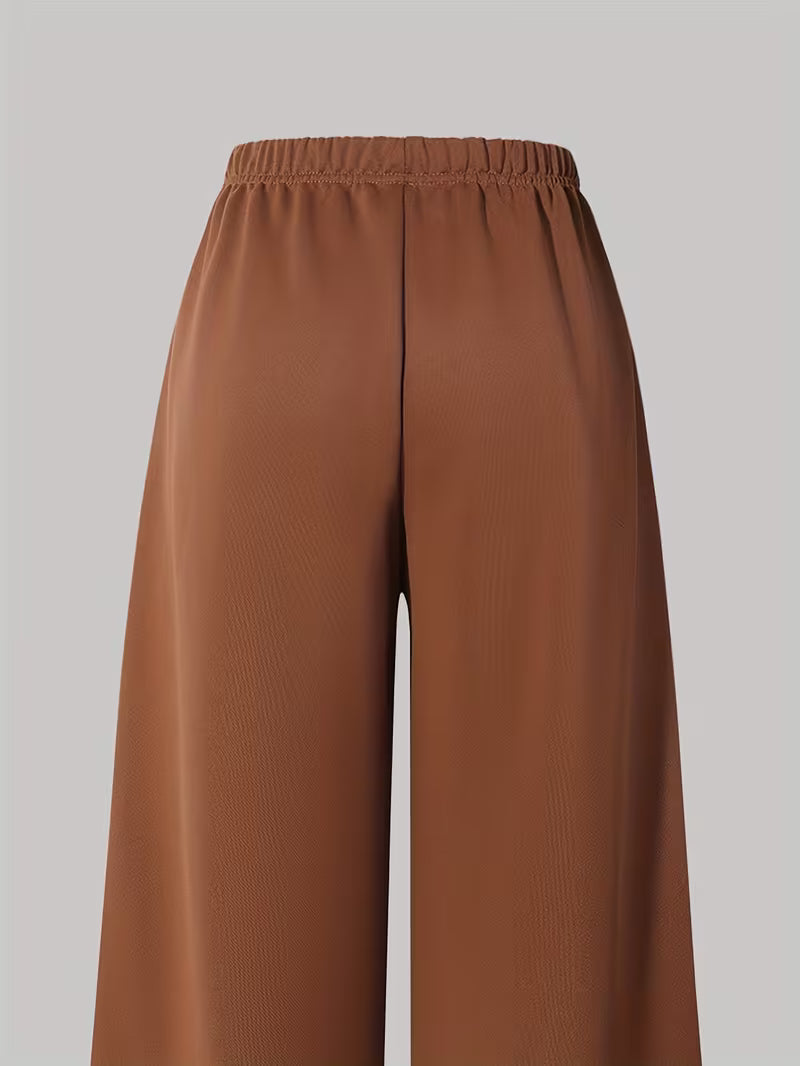 Women's Brown Crop Sweatshirt & Wide-Leg Pants 3-Piece Co-Ord Set