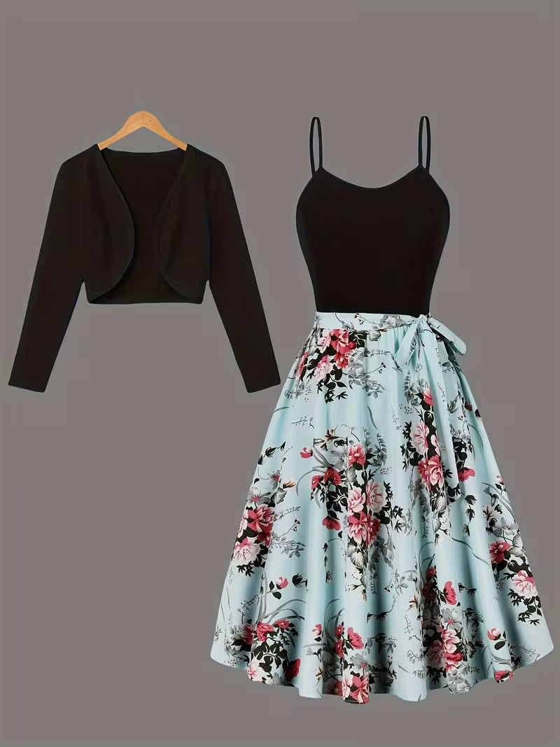Midnight Bloom 2-Piece Midi Dress Set