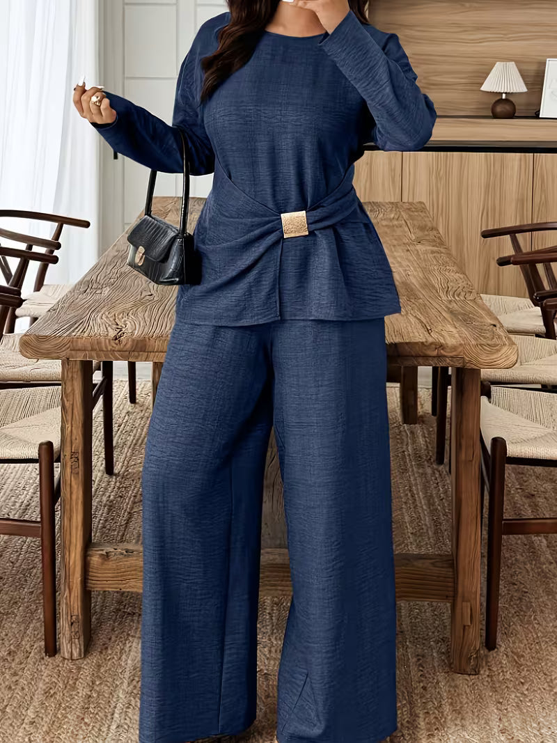 Women's Premium Textured Top & Wide Leg Pants Set