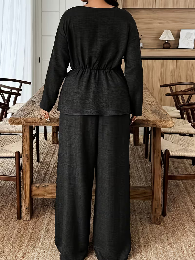 Women's Premium Textured Top & Wide Leg Pants Set