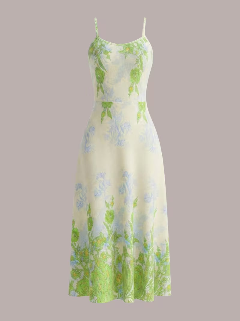 Elegant Women's Vintage Artistic Floral Print Dress Set