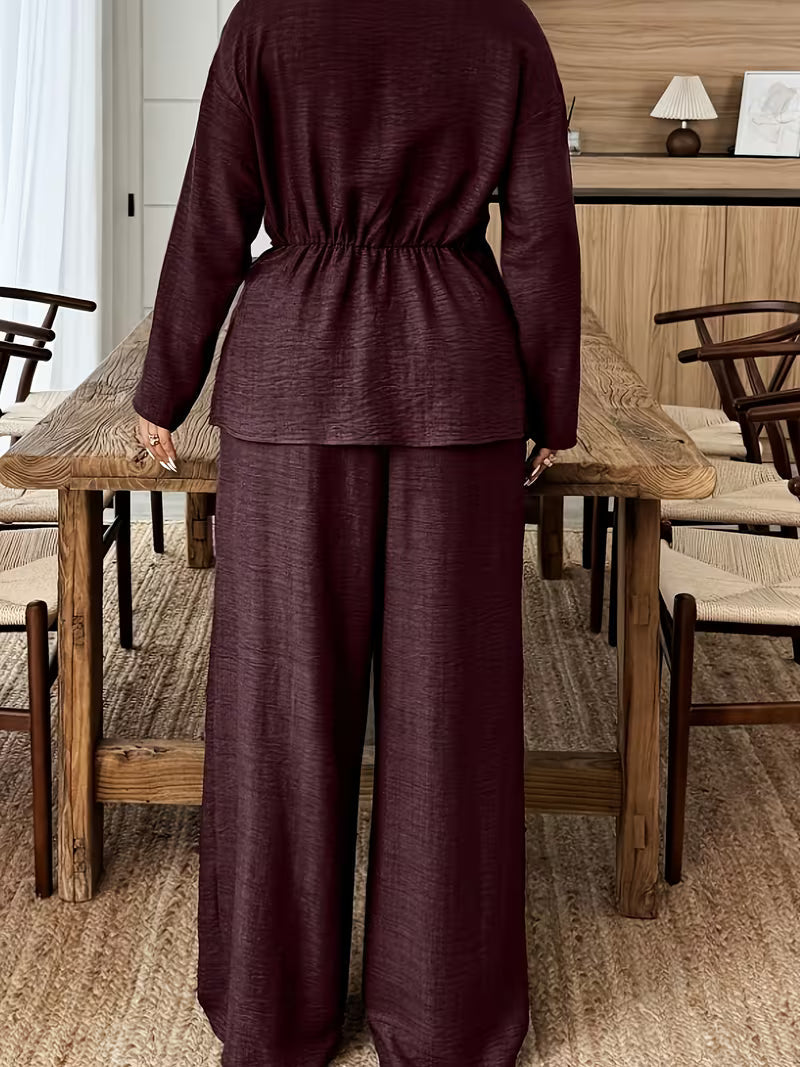 Women's Premium Textured Top & Wide Leg Pants Set