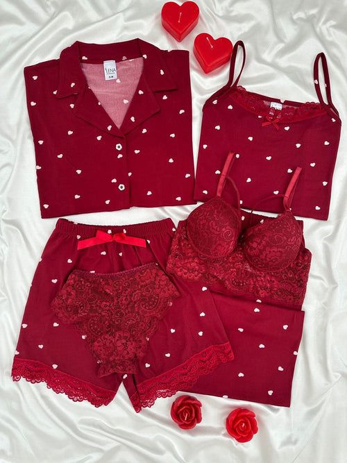 Burgundy Heart Pajama Set