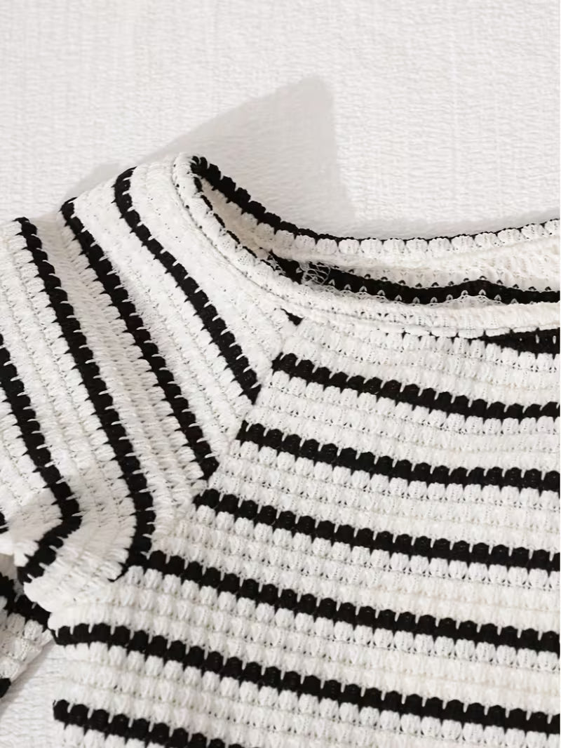 Women's Black & White Striped Co-Ord Set with Wide-Leg Pants