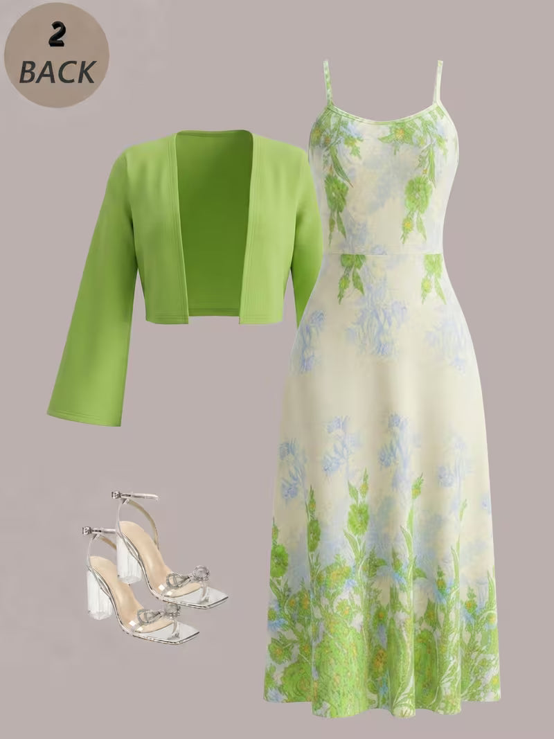 Elegant Women's Vintage Artistic Floral Print Dress Set