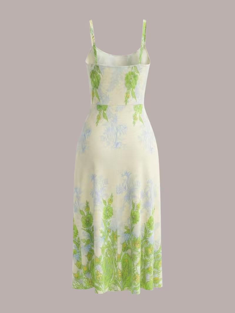 Elegant Women's Vintage Artistic Floral Print Dress Set