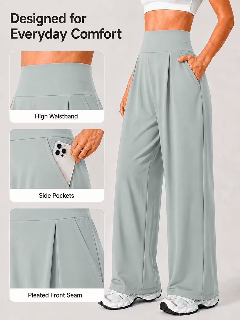Pack of 3 Comfortable Wide-Leg Pants – Sage Green, White &amp; Black