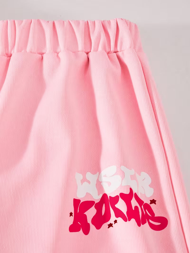 Women's Pink Graphic Hoodie & Wide-Leg Pants 3-Piece Co-Ord Set
