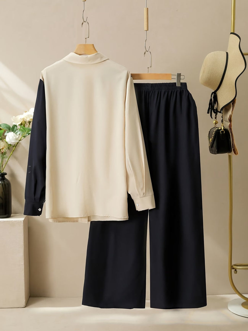 Women's Solid Button-Down Shirt & Pant Set