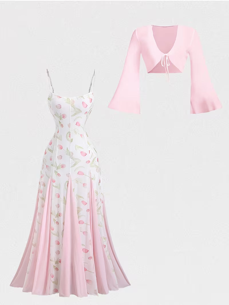 Midnight Bloom 2-Piece Midi Dress Set