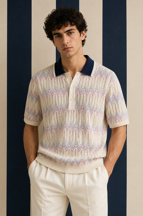 Corsa Lilac Zigzag Knit Polo