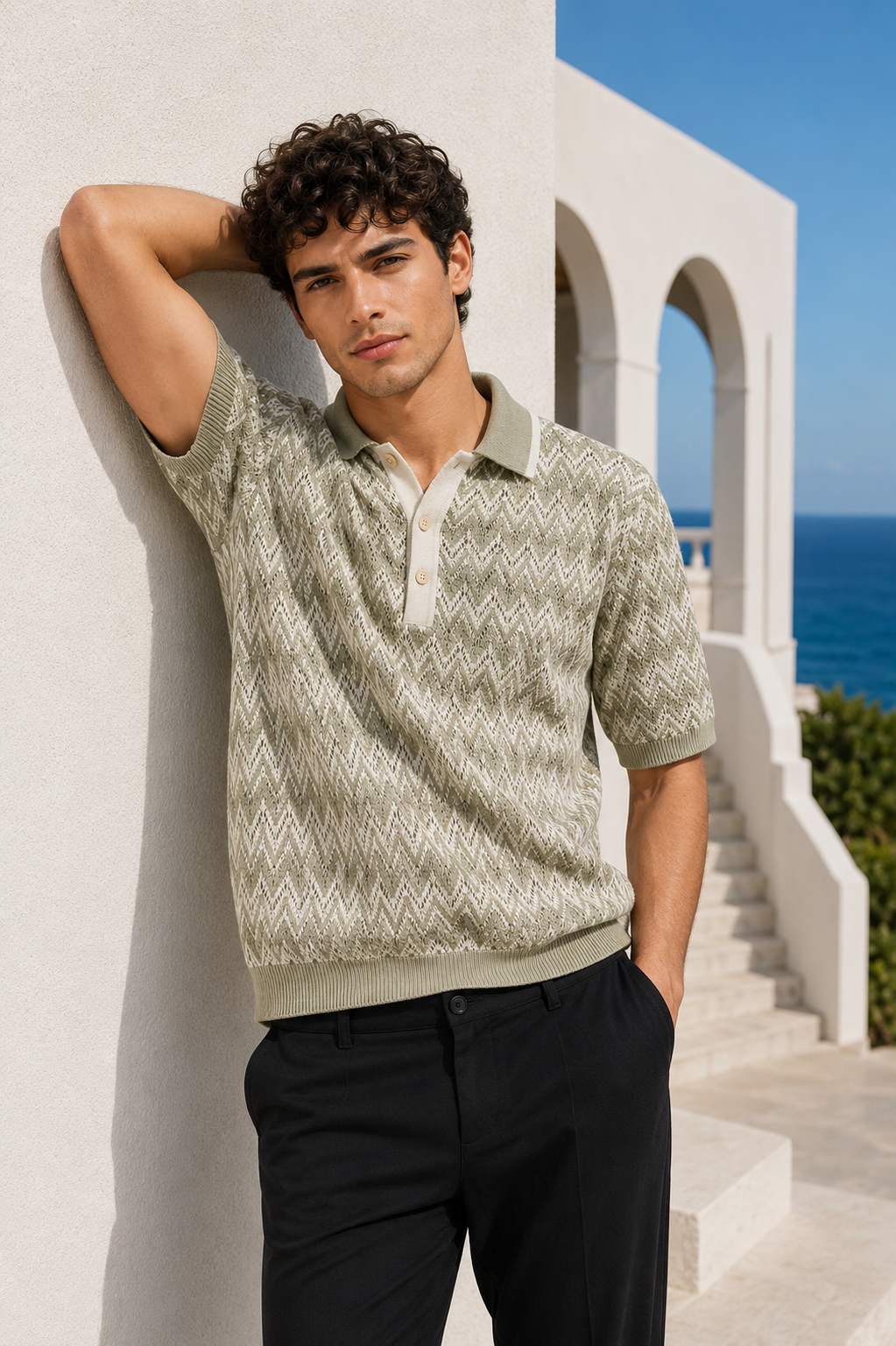 Corsa Sage Textured Knit Polo
