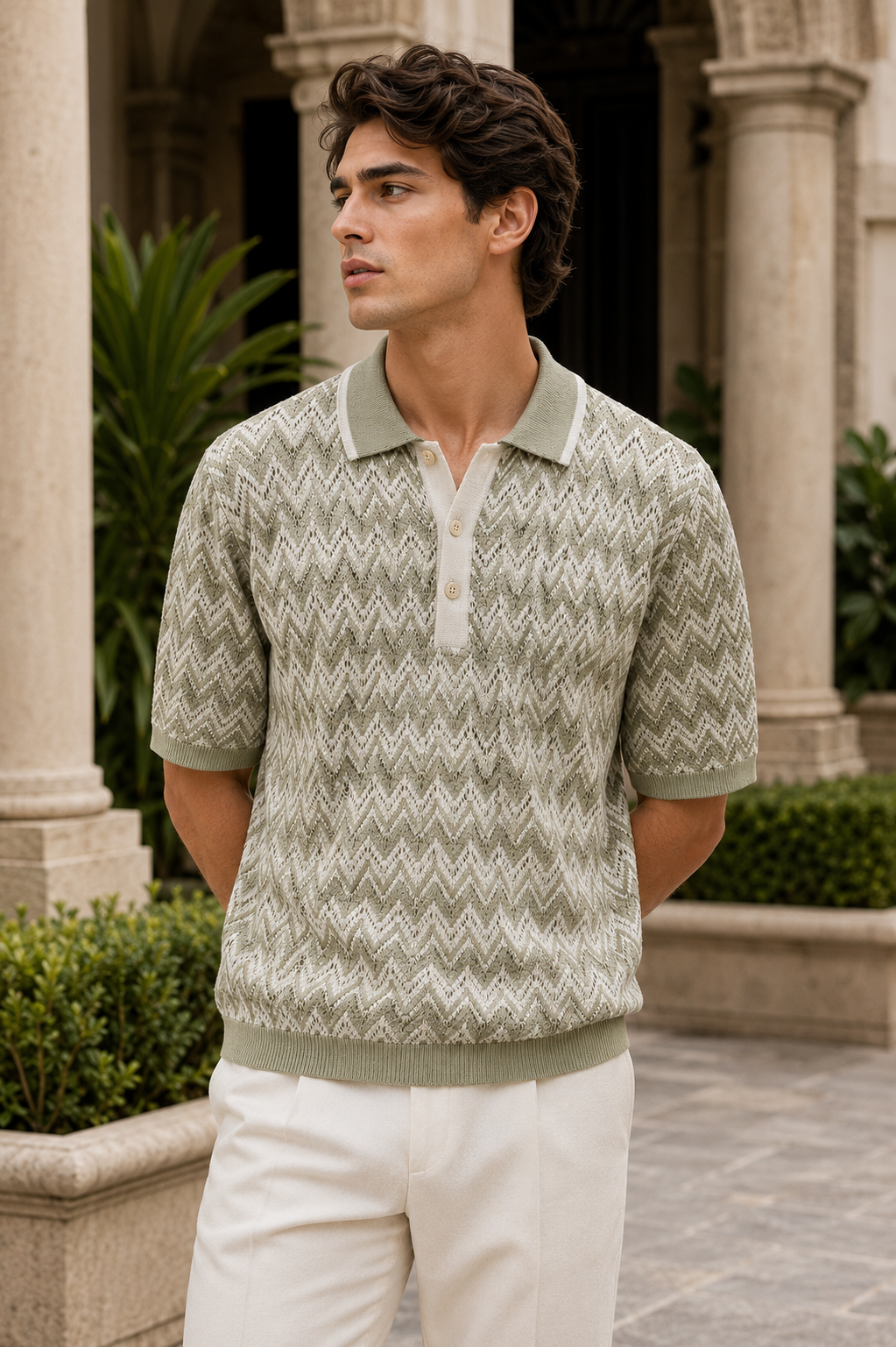 Corsa Sage Textured Knit Polo