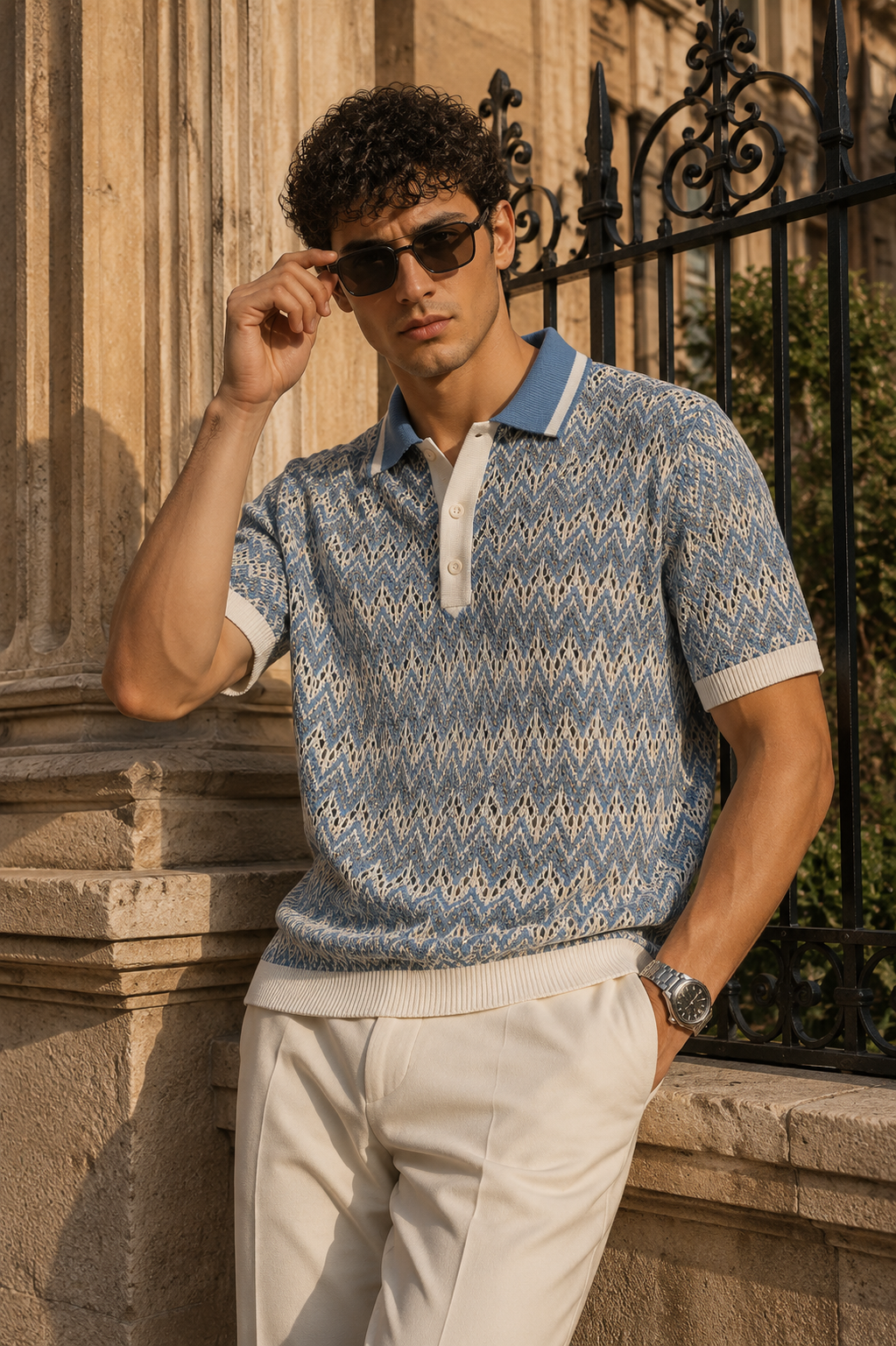 Corsa Cobalt Open-Knit Polo