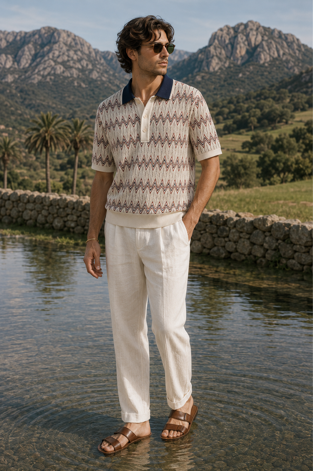 Corsa Ivory Chevron Knit Polo