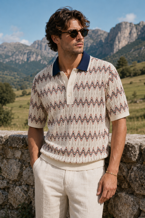 Corsa Ivory Chevron Knit Polo