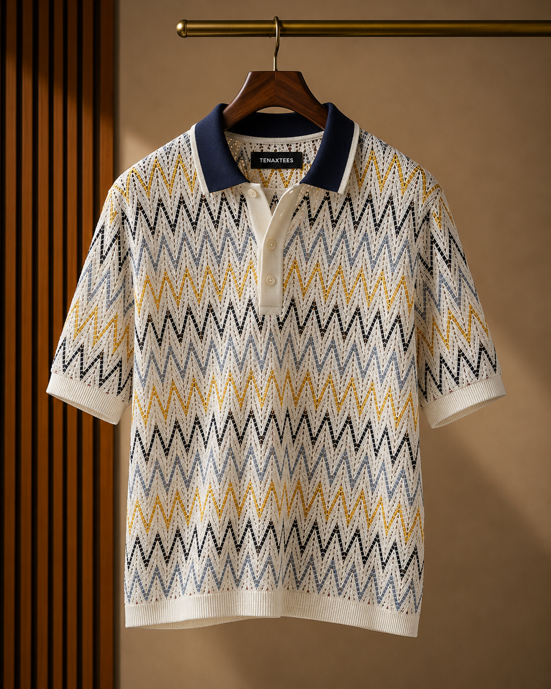 Corsa Cream Zigzag Knit Polo