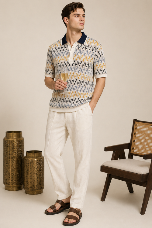 Corsa Cream Zigzag Knit Polo