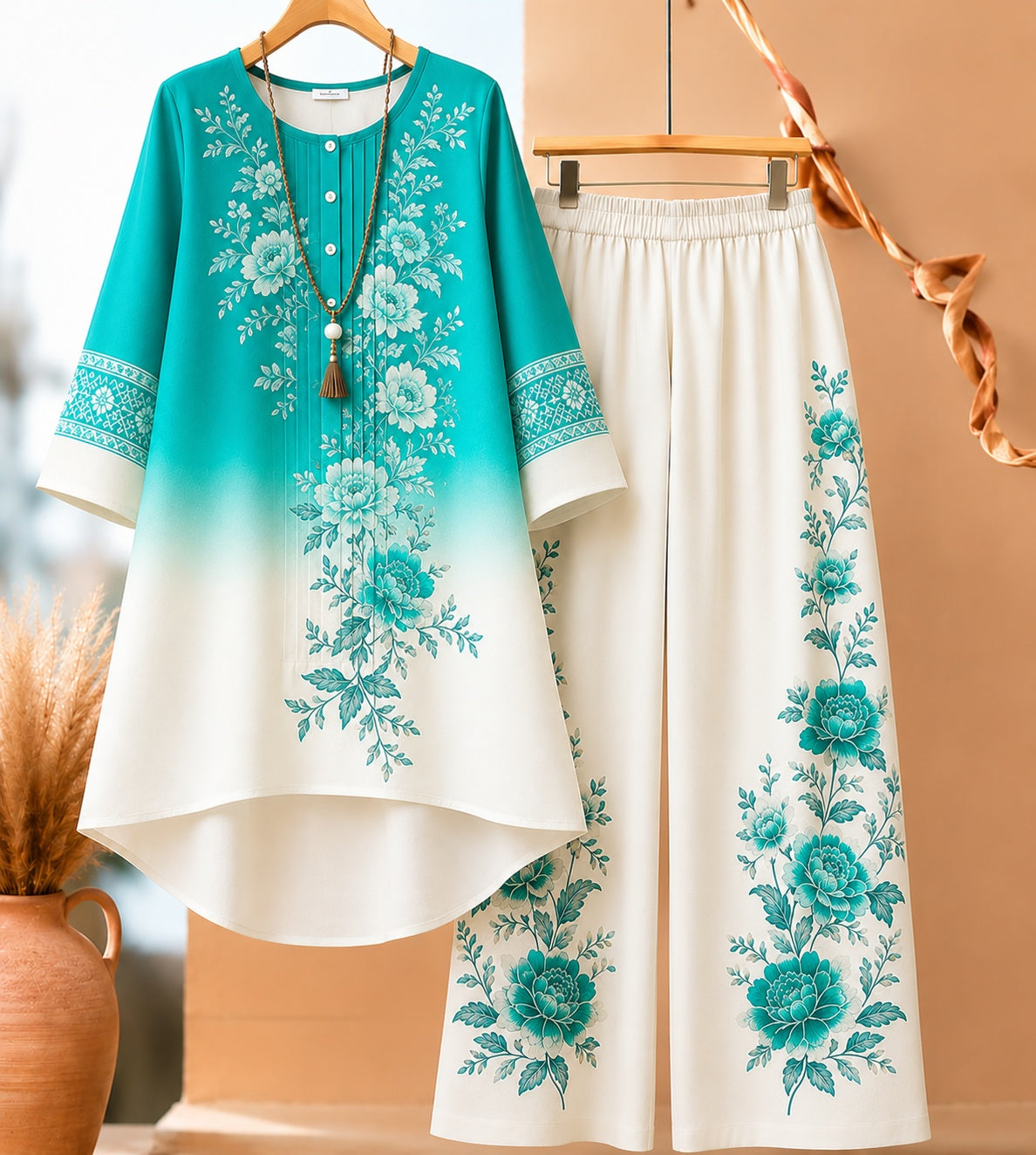 Teal Mist Floral Co-ord Set