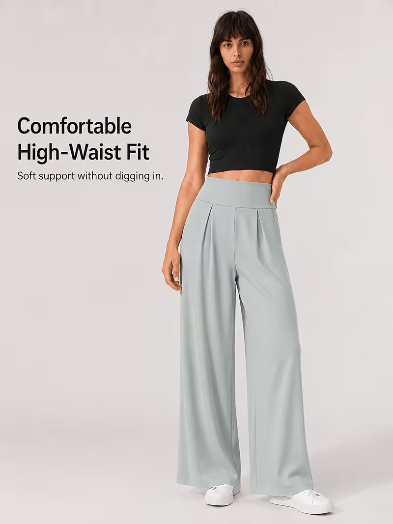 Pack of 3 Comfortable Wide-Leg Pants – Sage Green, White &amp; Black