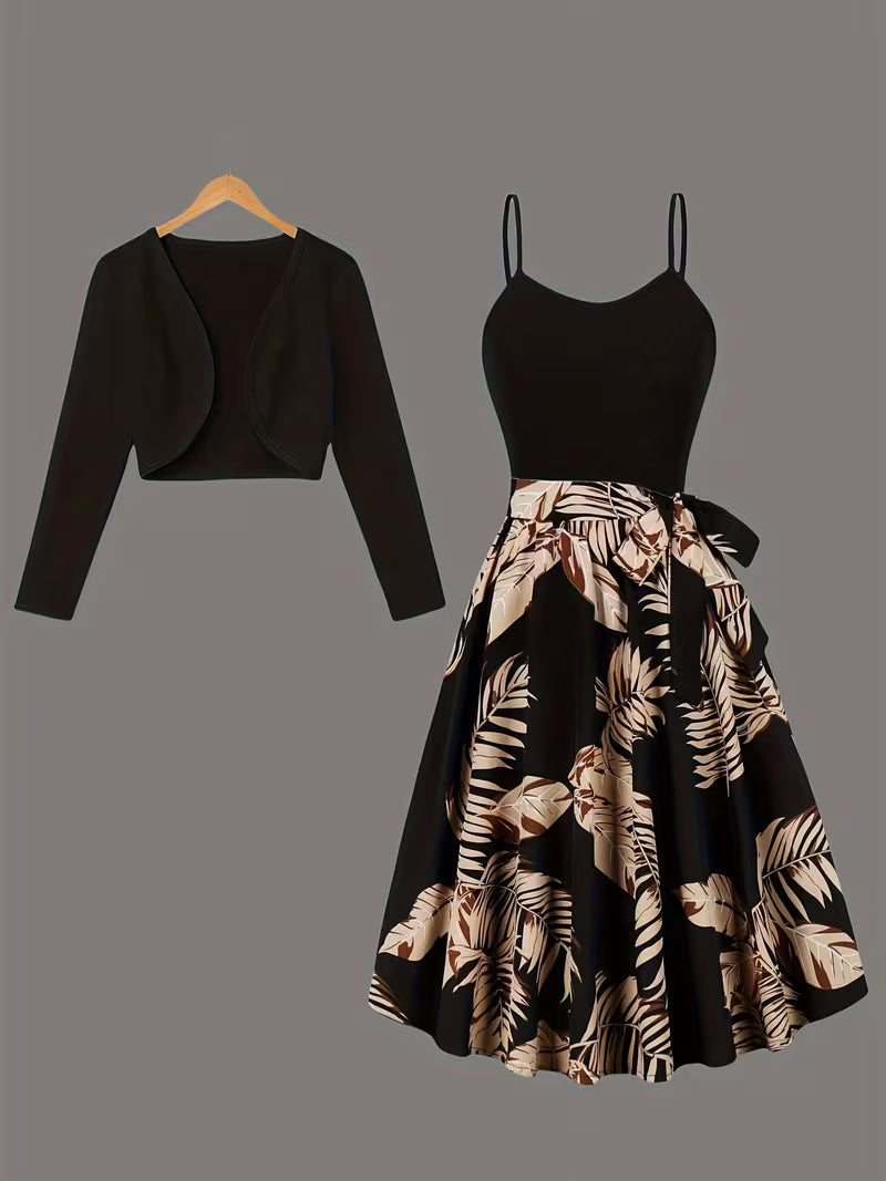 Midnight Bloom 2-Piece Midi Dress Set