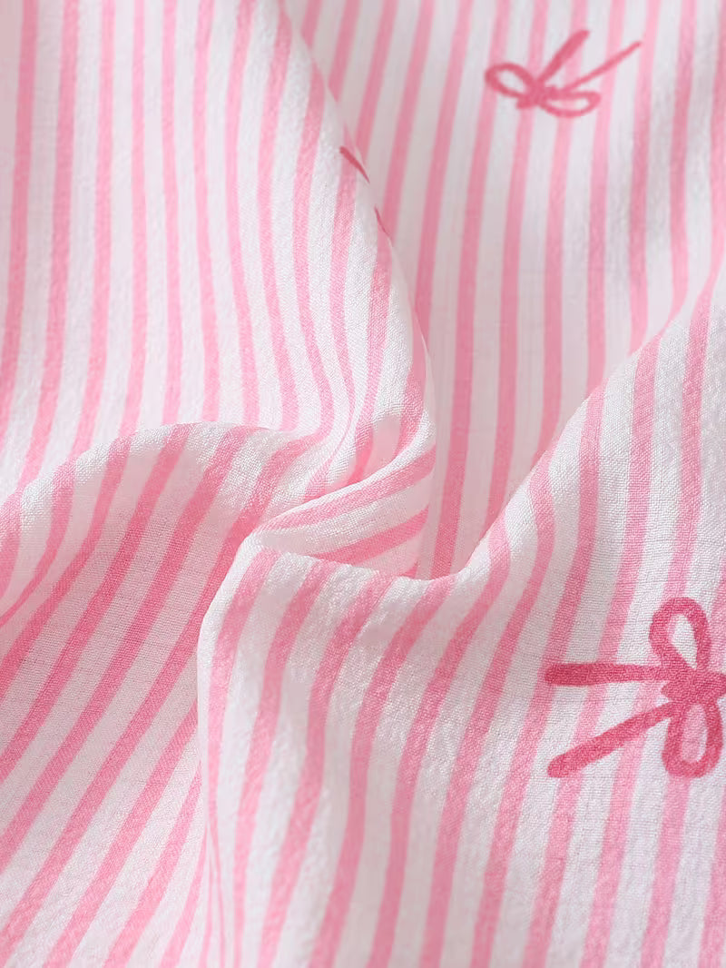 3-pack Women's Pajama Set with Striped Bow Short-Sleeve Top and Bow Shorts