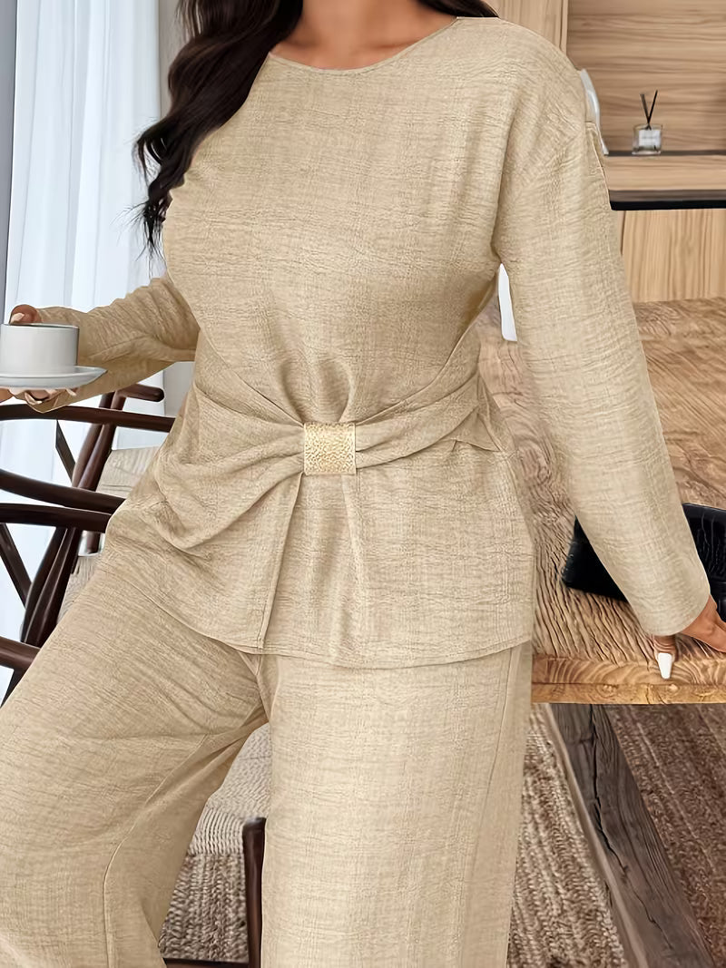 Women's Premium Textured Top & Wide Leg Pants Set